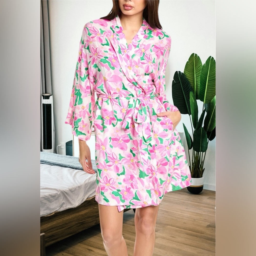 Sanctuary Women’s Woven Robe-PINK FLORAL KIMONO Size:L/XL Material: 100% Viscose